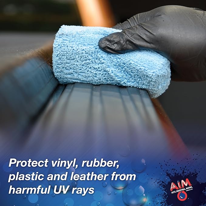 AIM Chemicals Vinyl Leather Rubber Multi-Purpose Dressing -Effective UV Protection -Leather Cleaner & Conditioner -Suitable for Interiors, Exteriors, Engines -Anti-Static -Water-Based for Cars, 1 Gal