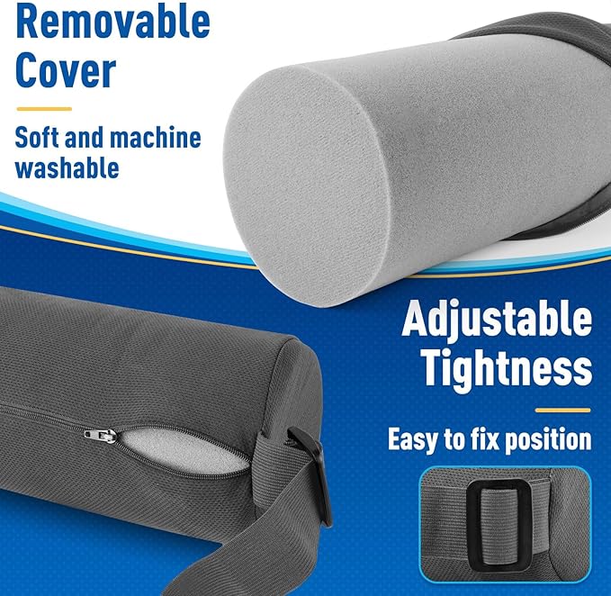 Lumbar Roll Support Pillow for Office Chair, Car, Gaming Chair, Memory Foam Back Cushion with Washable Cover for Relieving Back Pain & Improving Posture,Grey
