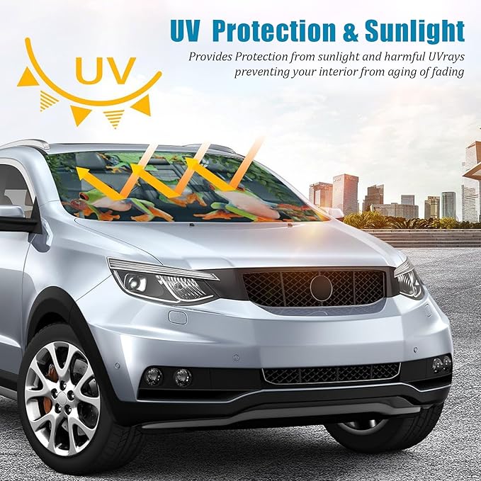 Frog Car Windshield Sun Shade Foldable Sunshade Front Window Cover Sun Visor Protector Accessories (59x27.5 inches)