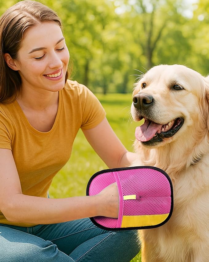 2026 Thickened Electrostatic Pet Hair Removal Gloves (2 Pcs) - Reusable Strong Grooming Gloves for Cats & Dogs, Hair Remover Gloves for Couch, Furniture, Carpet, Car Seats & Clothing Pink
