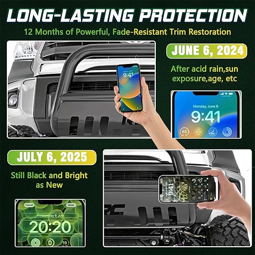 Plastic Restorer for Cars, 100ml Long-Lasting Black Trim Restorer, Waterproof, UV & Stain-Resistant, Ceramic Coating-Helps Repair Faded or Damaged Black Plastic Trim - Works in Seconds