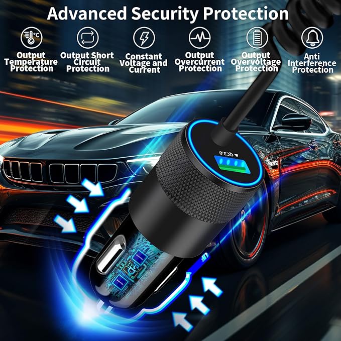 【MFi Certified】iPhone 17 Car Charger Fast Charging, Braveridge 75W USB C PD&QC Car Power Cigarette Lighter USB Charger with 6FT Type C Coiled Cable for iPhone 17/17 Pro Max/16/15/Galaxy S26/S25/Pixel