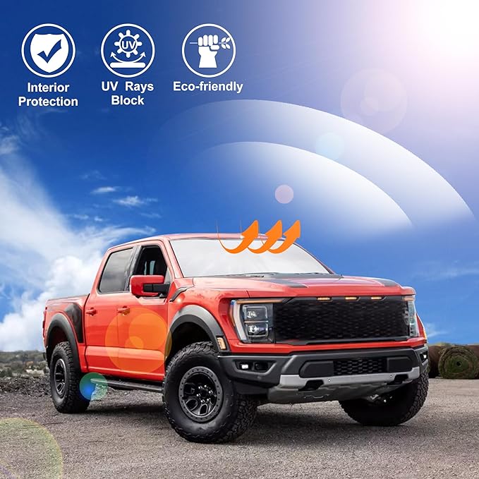 Windshield Sun Shade Compatible with 2021-2024 2025 2026 Ford F150 F-150 (Lariat, King Ranch, Platinum, XL XLT Limited Raptor) Accessories Sunshade Shield Protector