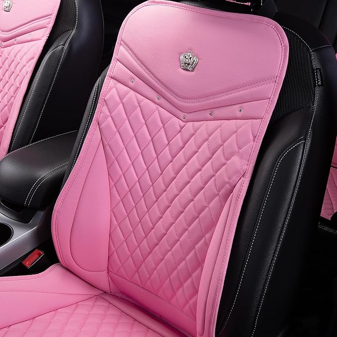 Flying Banner car seat Covers seat Cushions Luxe Fit Faux Leather Easy Installation Vehicles Non Slip Premium (Solid Pink, 2 x Front Seat Cover)