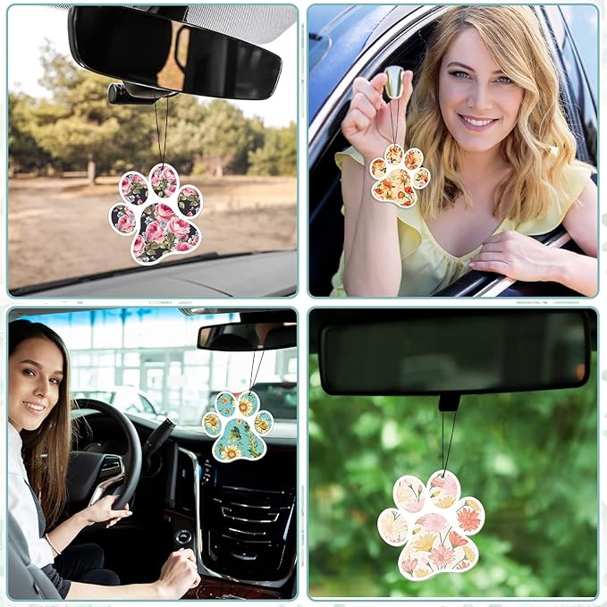 Tallew 12 Pack Car Air Freshener Dog Paw Shape Hanging Pet Lovers Funny Cute Spring Car Scents Air Freshener Rearview Mirror Pendant Cute Pet Odor Eliminating, Mixed Scents