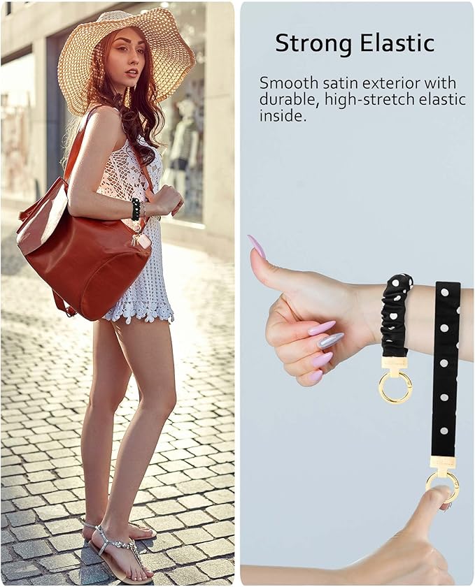 WEESMILE Keychain Wristlet, Stretchy Key Chain for Car Keys with D ring, Cute Scrunchie Wrist Bracelet for Women Men
