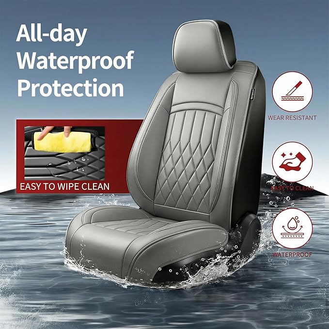 Fit Ioniq Car Seat Covers for Hyundai Ioniq 2017-2026 - Premium Leather, Waterproof, All-Weather, Airbag Compatible, Anti-Slip, Breathable, Easy Install, Seat Protectors, Full Set, Gray