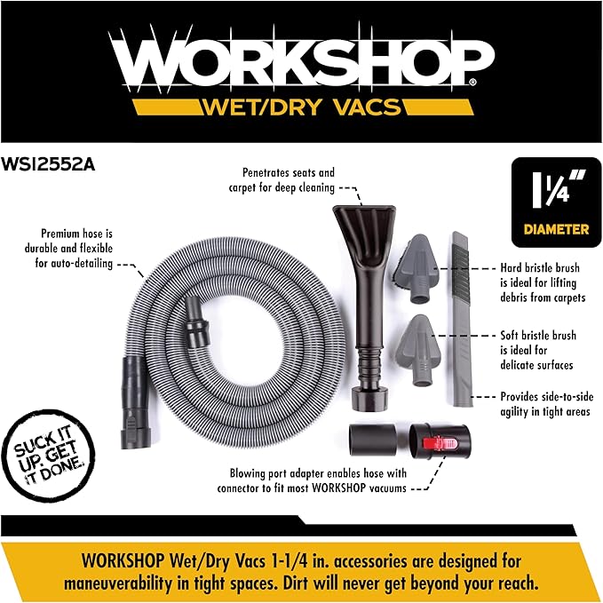WORKSHOP Wet/Dry Vacs Shop Vacuum Accessories WS12552A Premium Auto Cleaning Attachment Kit for Wet Dry Vacuum Cleaners, 1-1/4-inch Vac Attachments with 2-1/2-inch Hose Adapter
