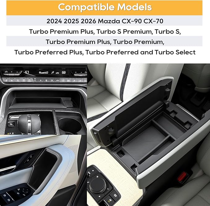 LFOTPP for Mazda CX-90 CX-70 Center Console Organizer for 2024 2025 2026 Mazda CX-90 CX-70 Middle Armrest Storage Tray Insert, OEM Fit, Non-Slip Waterproof 6PCS Interior Accessories