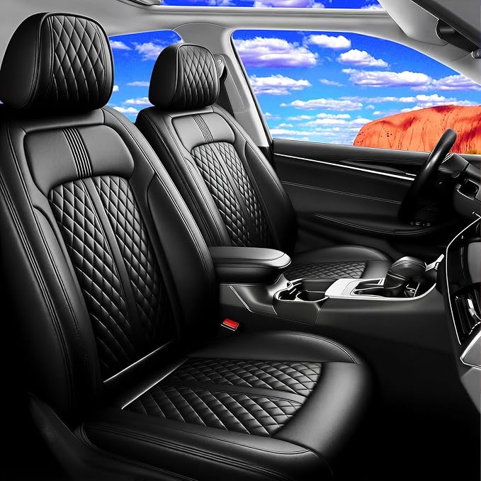 Fit Prologue Car Seat Covers for Select Honda Prologue 2024-2026 - Premium Full Coverage Leather, Airbag Compatible, Waterproof & All Weather Seat Cushion Protector, Full Set, Black