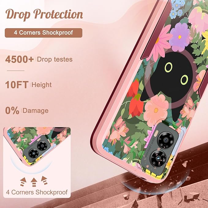 for Moto G 5G 2024 Case - Compatible with MagSafe Women Girls Cute Magnetic Protective Phone Cover Girly Cat Flower Floral Heavy Duty Shockproof Design for Motorola Moto G 5G 2024 Cases