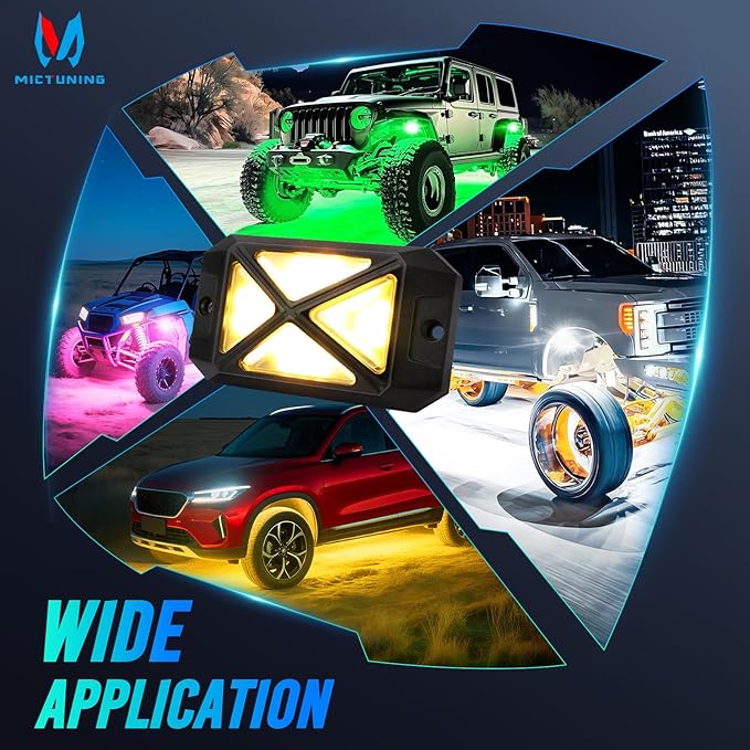 MICTUNING C4+ RGBW Rock Lights, 8 Pods 360° Ultra Bright Pure Color Underglow Neon Lights, Bluetooth APP Control & Music Mode, IP68 Waterproof, for Trucks Cars ATV UTV Golf Cart (2 Year Warranty)