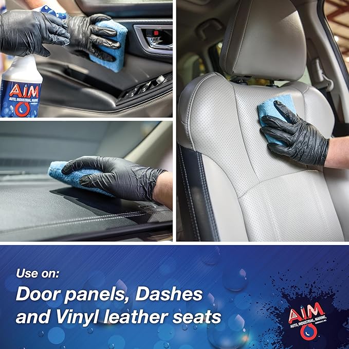 AIM Chemicals Vinyl Leather Rubber Multi-Purpose Dressing -Effective UV Protection -Leather Cleaner & Conditioner -Suitable for Interiors, Exteriors, Engines -Anti-Static -Water-Based for Cars, 1 Gal