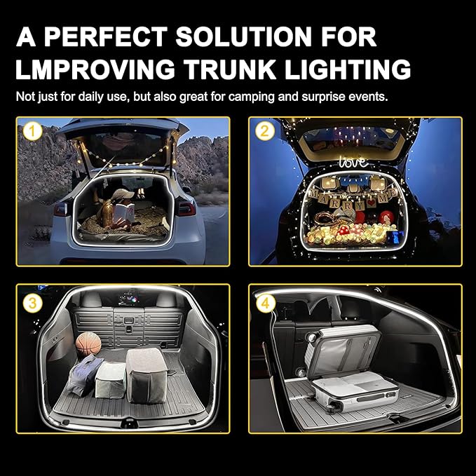 Tlyard Ambient Led Trunk Lights for Tesla Model Y Juniper 2025 2026 Back Interior Frunk Lightning String for Neon Atmosphere Compatible with Tesla Juniper Accessories