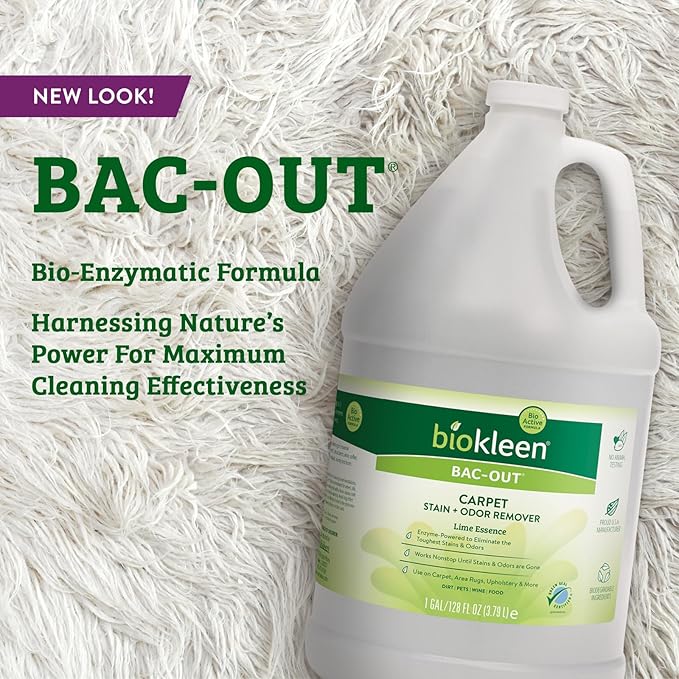 Biokleen Bac-Out Enzyme Cleaner and Stain & Odor Remover for Pet Stains, Laundry, Diapers, Wine, Carpets, & More, Eco-Friendly, Non-Toxic, Lime Scent, 128 Ounces