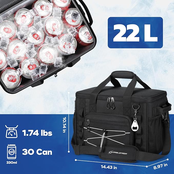 Maelstrom Soft Sided Cooler Bag, 30/40 Can Collapsible Insulated Ice Chest, Large Leakproof Portable Storage for Camping, Travel, Kayaking & Beach