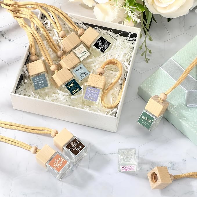 Havawish 20 Pcs Appreciation Gift Bulk for Teachers Empty Glass Essential Oil Diffuser Car Air Freshener Diffuser for Employee Staff Teachers Hanging Ornament Inspirational Team Thank You Gift