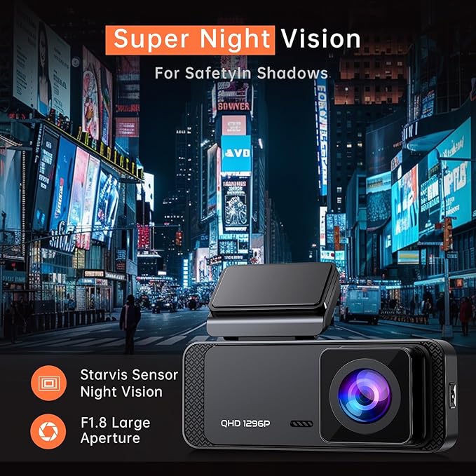 Dash Cam 1296P Front Dashcam, V300 WiFi Dash Camera for Cars with App, Night Vision, Mini Hidden Single Car Camera, Loop Recording, 24H Parking Mode, Support 256GB Max, Black