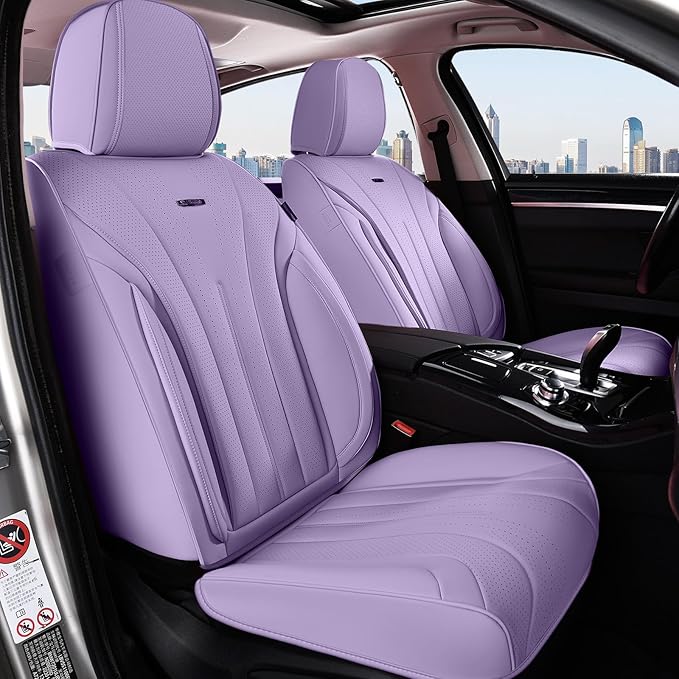 Coverado Front Seat Covers for Cars, Luxury Leather Seat Covers, Waterproof Car Seat Protector, Driver Car Seat Cushions Universal Fit for Most Sedan, SUV, Trucks (Purple)