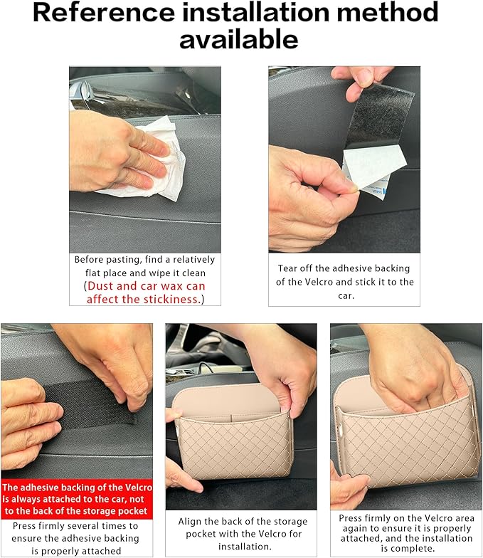 Car Door Organizer, PU Leather Storage Pouch with Strong Sticky Back for Phone, Keys - Fits Car Seat Side Pocket & Console Gap, Universal Car Accessories - Beige
