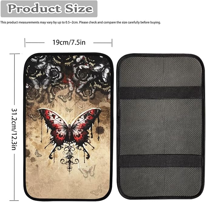 Dreaweet Gothic Butterfly Center Console Cover Car Accessories Interior Soft Comfort Vehicle Center Console Armrest Cover Pad Universal Fit Most Cars SUV Sedan