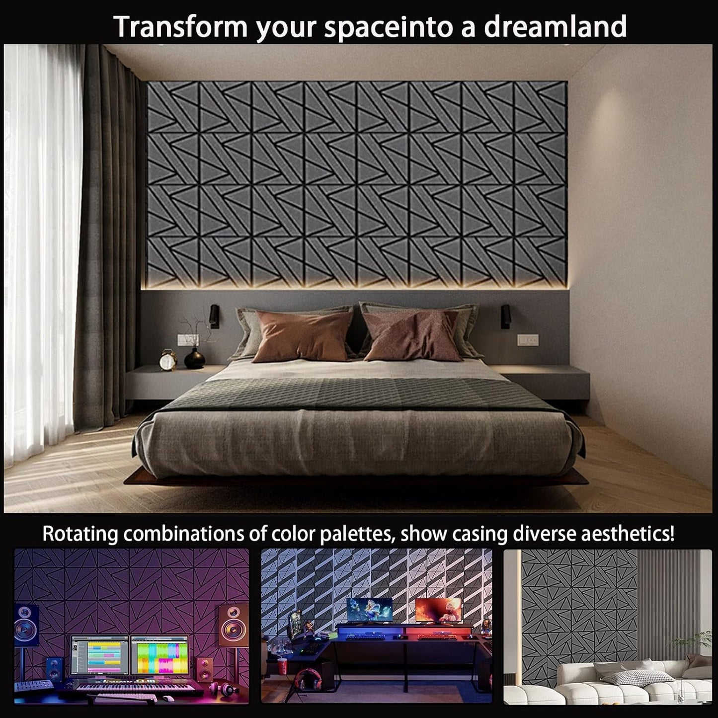 12 Pack Large Self-Adhesive Soundproof Wall Panels, 15.7 x 15.7 x 0.47 in Sound Proof Foam Panels for Walls, 1.2lb/ft³ High Density,Large Size Acoustic Panels, Sound Dampening Panels Black