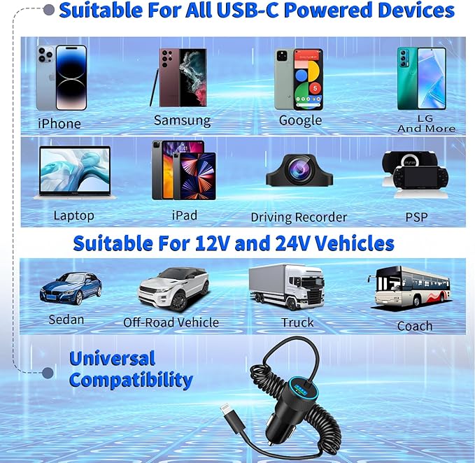 [Apple MFi Certified] iPhone Car Charger Fast Charging, Braveridge 4.8A USB Power Cigarette Lighter Car Carplay Charger Adapter with 6FT Coiled Lightning Cable for iPhone 14 13 12 11 XS XR X 8 SE iPad