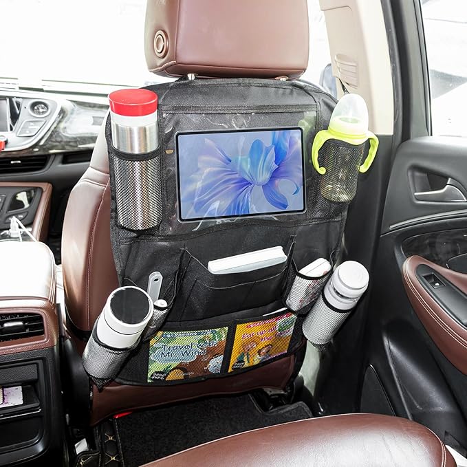 2 Pack Car Organizer Backseat, Car Back Seat Organizer Protector with 12 Storage Pockets, Waterproof Back of Seat Car Storage Organizer Kick Mats for Kids Baby