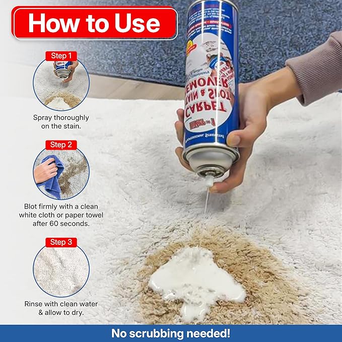 Carpet Spot Remover, Stain and Red Wine Remover and Spot Treatment for Oil, Grease, Urine, Cleaning Performance for Rugs, Upholstery, Fabrics. Pack of 2