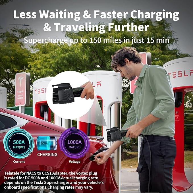 NACS to CCS1 Adapter for Tesla Supercharger - 250KW Max DC 500A 1000V, Compatible with Ford GM Hyundai Kia Rivian EVs,V3/V4 Charging Station Accessory, EV Car Charger Accessories