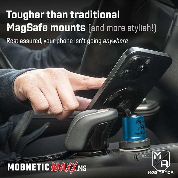 Mob Armor MobNetic Maxx MS - MagSafe Compatible Car Phone Mount w/ 90º Tilt, 360º Rotation & Durable Aluminum Build, Magnetic Holder for iPhone & Android Devices, USA Assembled - Blue