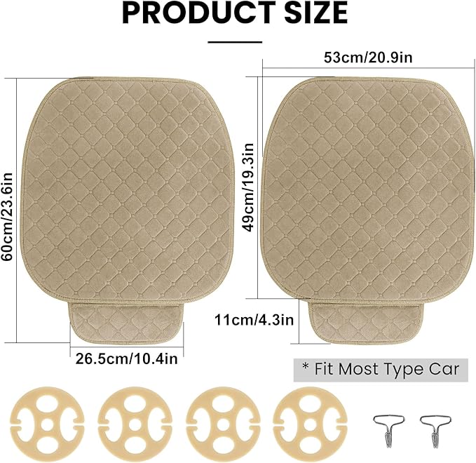 surpassme Comfortable Car Seat Covers Universal Front Seat Covers for Car Accessories with Storage Pockets, Padded Car Interior Covers for Automotive, SUV, Truck, and Van(Khaki)