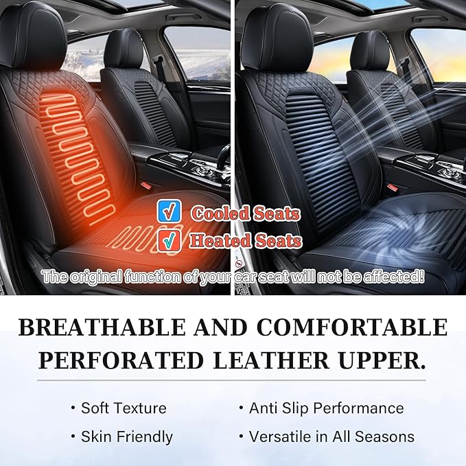 Coverado Front Seat Covers, Leather Car Seat Covers, Black Seat Covers for Cars, Car Seat Protector Cushions Universal Fit for Most Cars & SUV Trucks(Black)
