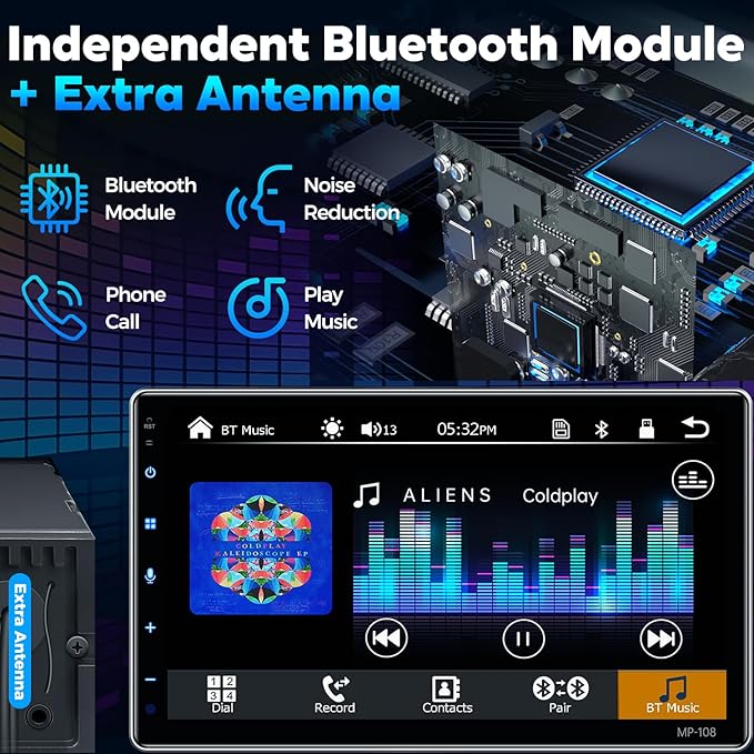 PLZ 10.1" Wireless Single Din Car Radio Stereo with Apple Carplay Android Auto Touch Screen, Car Play Audio Receivers Headunit, Bluetooth 5.3, Backup Camera, 240W, 2 Subwoofers, Navigation, FM/AM, SWC