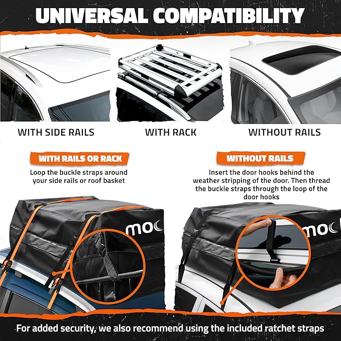 Mockins 16 Cu.Ft. Rooftop Cargo Carrier | 45"x34"x18" Roof Bag for Car Without Rack | Durable Car Topper Luggage Carrier Waterproof Cargo Bag | Weatherproof Vehicle Soft Shell Carriers & Accessories