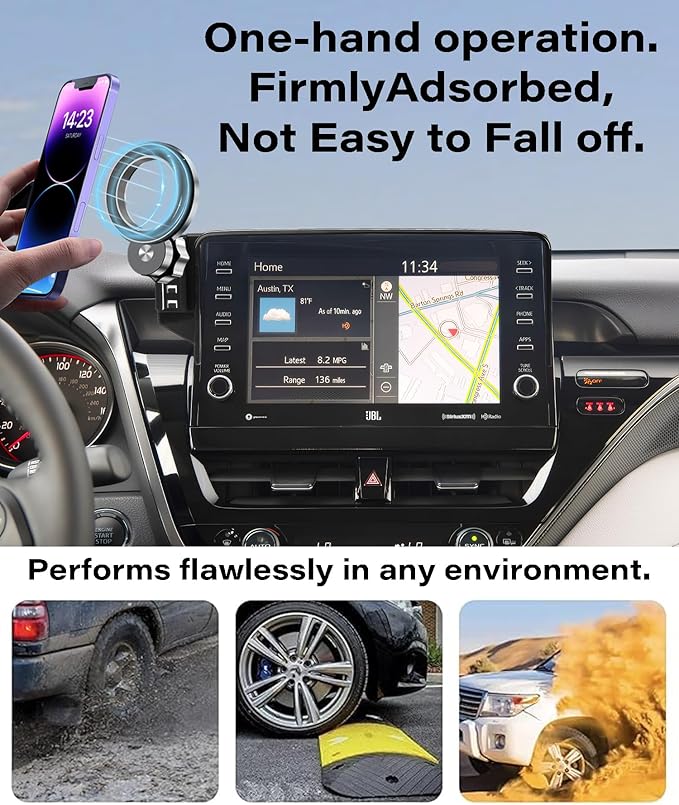Car Phone Holder for 2021-2024 Toyota Camry Accessories Apply to 9 Inch Touch Screen Fixed Clip Magnetic Cell Phone Mount Hands-Free 360 Degree Rotation