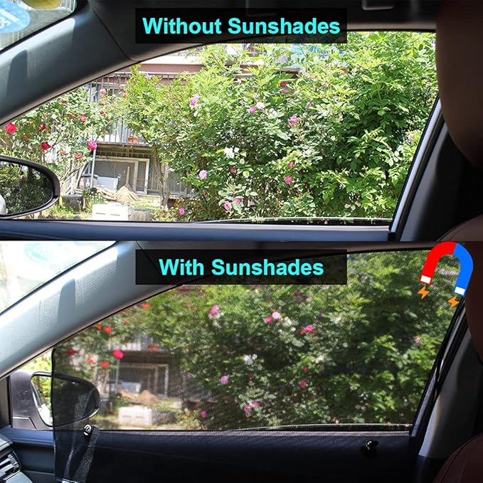Ovege Car Window Shades Magnetic 2pcs Universal Car Window Screen Mesh Side Window Sun Shade Automotive Window Sunshades for Driver Passenger (Front Seat 2pcs-)
