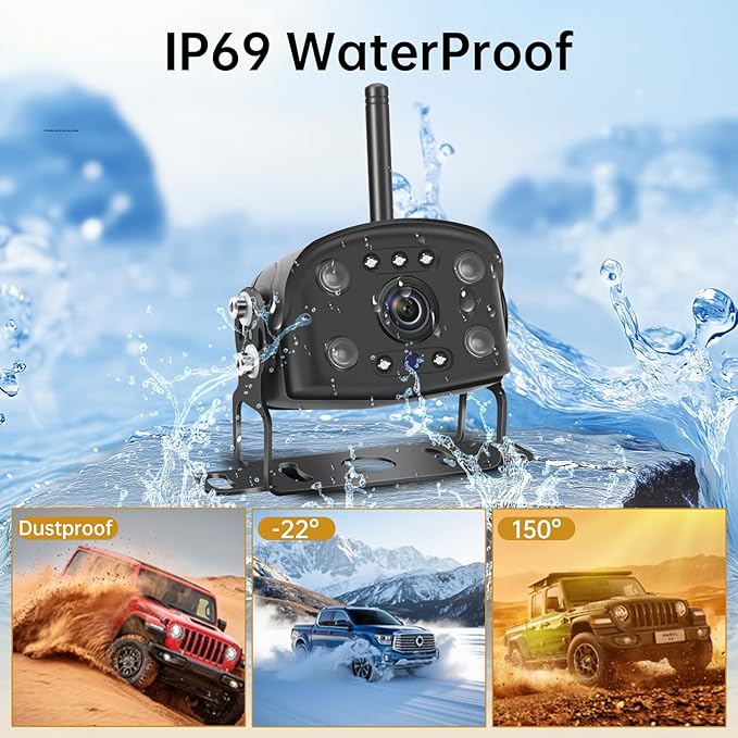 Wireless Backup Camera for RV Truck: 7" 1080P HD Monitor System with Dual Antennas, 350ft Stable Range, IP69K Waterproof, IR Night Vision, 4-Channel DVR Loop Recording for Trailer Camper Pickup