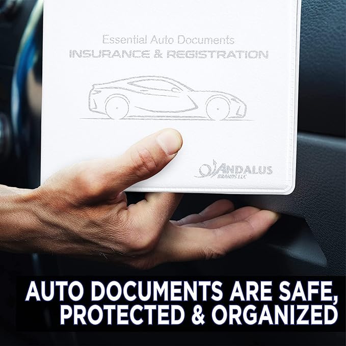 Andalus Auto Registration & Insurance Card Holder Pack of 2, Waterproof Essential Car Registration Holder with Hook & Loop Closure, Perfect for Every Vehicles Glove Boxes (White - 5 1/8" x 4 5/8")
