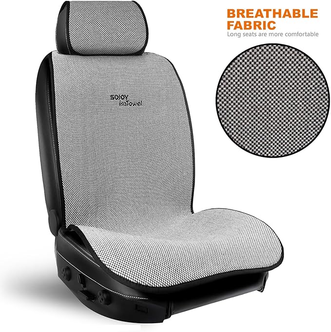 Sojoy IsoTowel Car Seat Cover for Front Seat,Breathable Fabric with Non-Slip Bottom,Comfort Car Seat Protector for Cold Weather (Black & White)