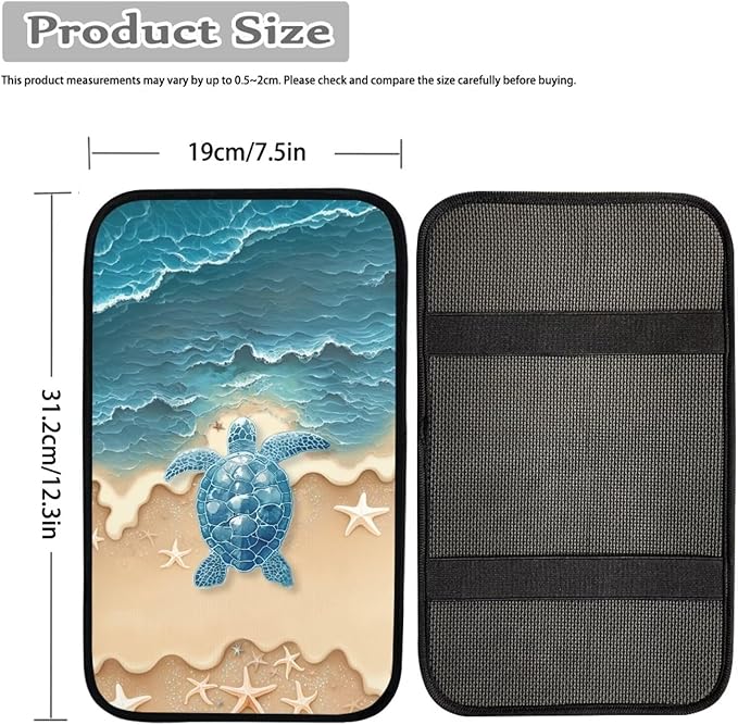 Suobstales Beach Turtle Starfish Print Car Armrest Pad Soft Center Console Arm Rest Protector Cover Universal Car Interior Accessories Decoration
