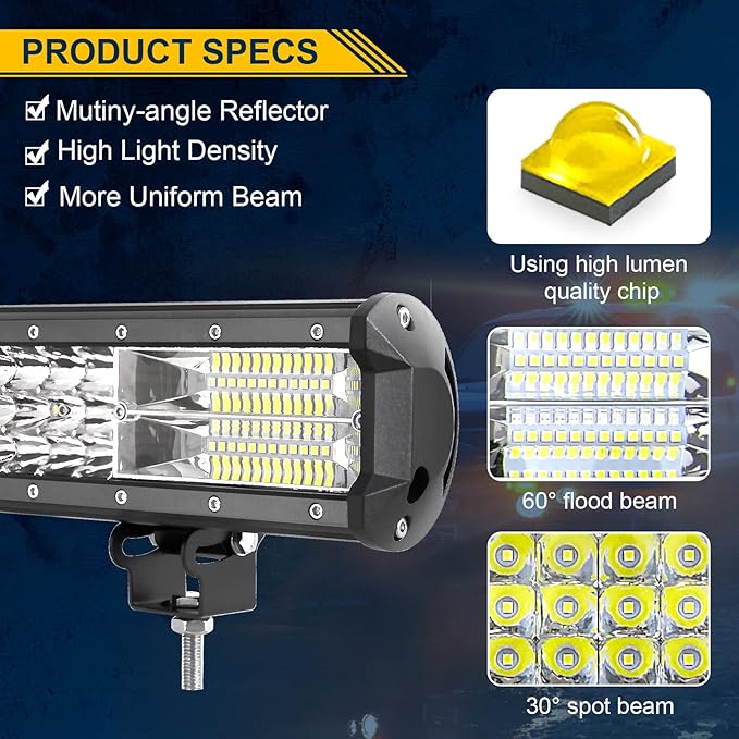 AUXTINGS 28 inch 396W LED Light Bar Triple Row Spot Flood Combo Beam Off Road Lights Waterproof Work Light with Wiring Harness for Jeep Trucks SUV ATV UTV Boat Lights, 12V 24V