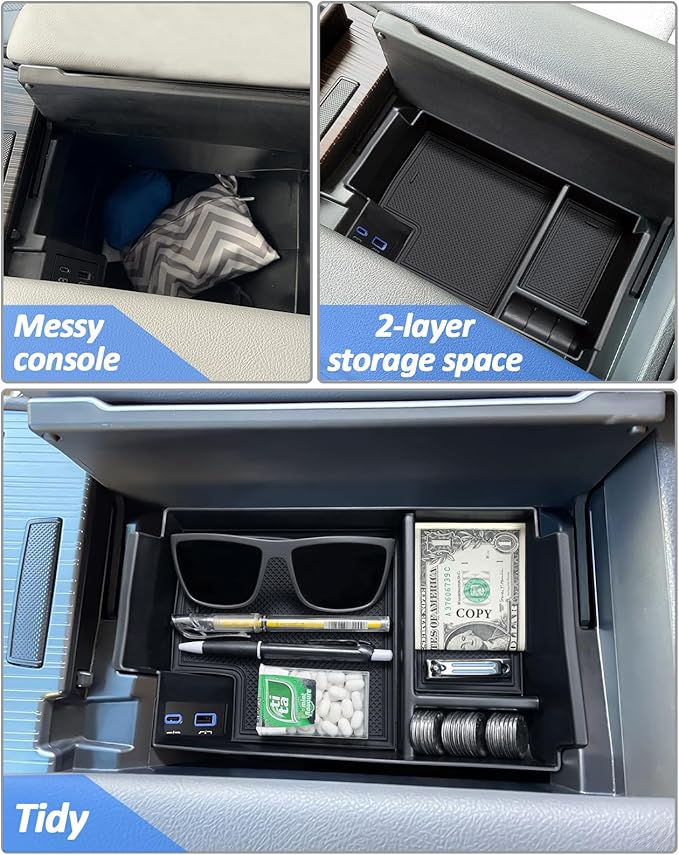 TOPINSTALL Console Organizer Compatible with 2021-2026 Toyota Sienna, Armrest Box Secondary Storage Center Console Tray Coin Container ABS Plastic