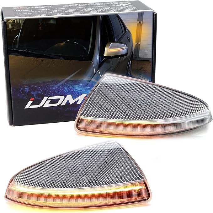 iJDMTOY Semi-Clear Lens Full LED Strip Dynamic Sequential Blink/Flow Side Mirror Turn Signal Light Assembly Kit Compatible with Mercedes 2008-2011 W204 Pre-LCI C-Class