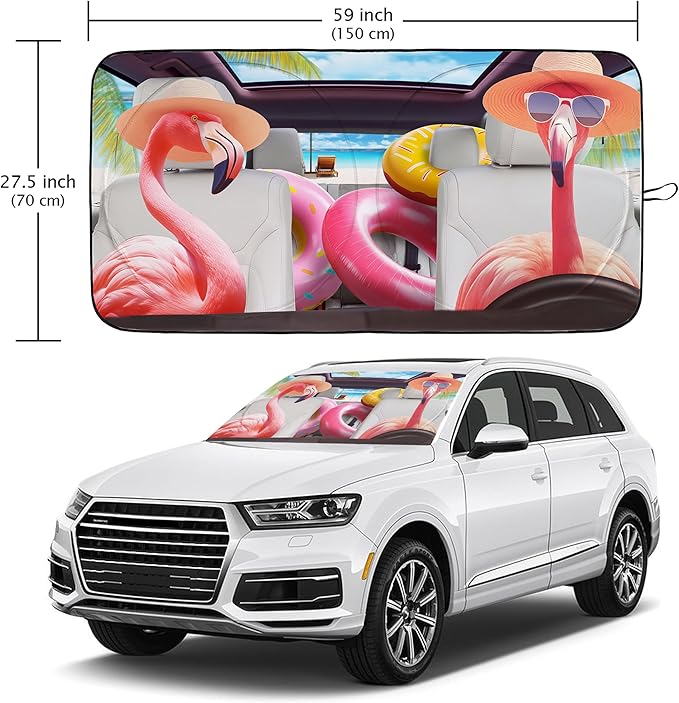 Flamingo Car Windshield Sun Shade Foldable Sunshade Front Window Cover Sun Visor Protector Accessories (59x27.5 inches)