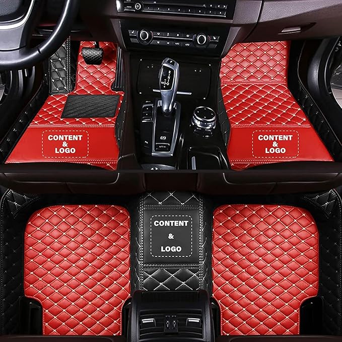 Custom Making Car Floor Mats Compatible for 2000-2025 All Mode Sedan SUV Sports Car Full Coverage Cute Pads Protection Non-Slip Leather Floor Liners (Red+Black Edge)