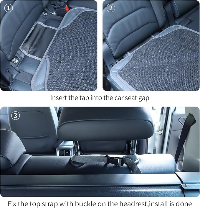 Car Seat Protector Leather Waterproof Child Safety Seat Protector Cover with Thick Pad and 2 Large Pockets Durable Kick Mat for All Auto Seat (Deep Gray)