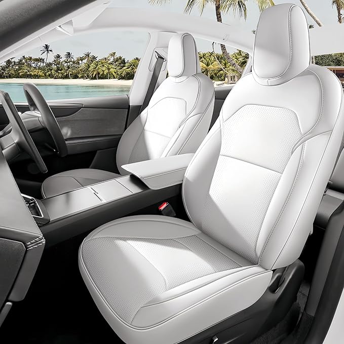 Leather Seat Cover for Tesla Juniper 2025 2026 Waterproof Seat Cover for Tesla Model Y (White-25 26)