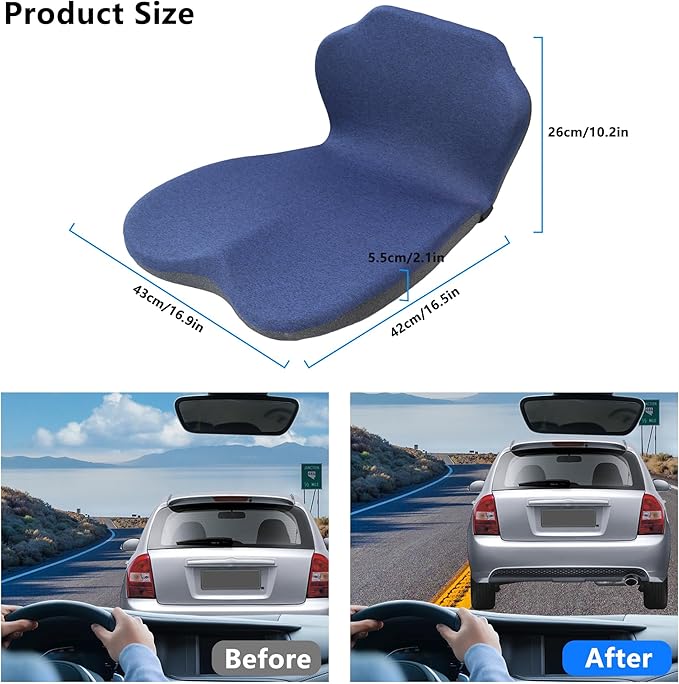 Memory Foam Truck Seat Cushion & Lumbar Support Set – Ergonomic U-Shape Tailbone Relief + L-Shape Back Cushion for Long-Haul Semi/Pickup Drivers Breathathable Cover Non-Slip Bottom Dark Blue