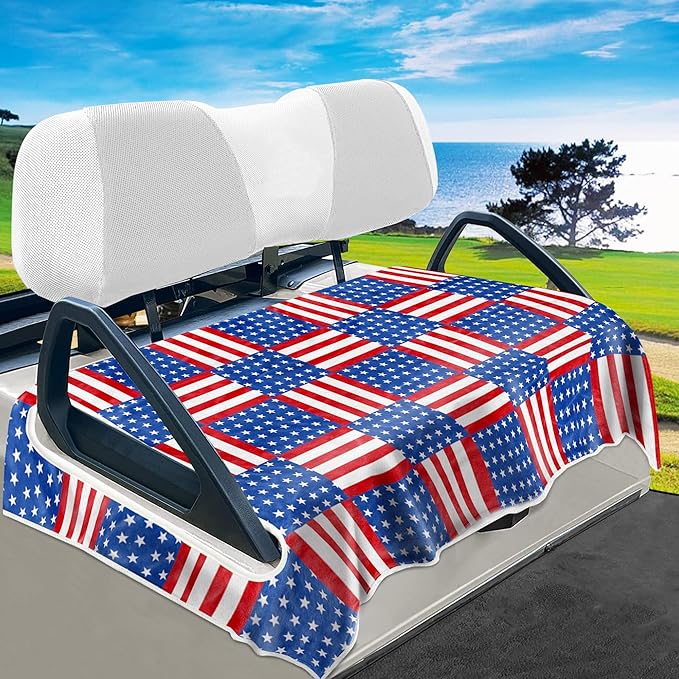 YOKYHOM American Flag Golf Cart Seat Covers for 2/4-Seater, Patriotic USA Seat Towel Blanket Keeps Seats Cool & Clean for Summer, Microfiber Fits EZGO, Club Car, Yamaha, 51"x31"